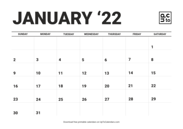 Printable January 2022 Calendar Blank Templates - Free Download in PDF
